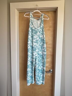 Colsie Tie Dye Sleeveless Lounge Jumpsuit Sz S Blue White Romper Pockets